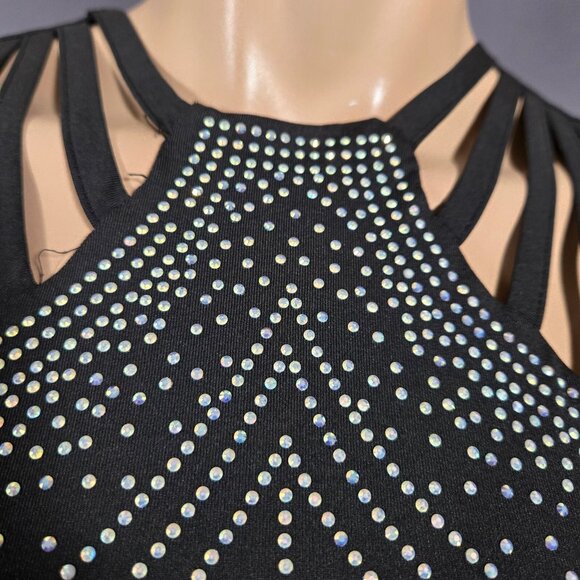 Y2K Black Sleeveless Rhinestone Top Size M Going Out Top Glitter Mcbling - Picture 2 of 9